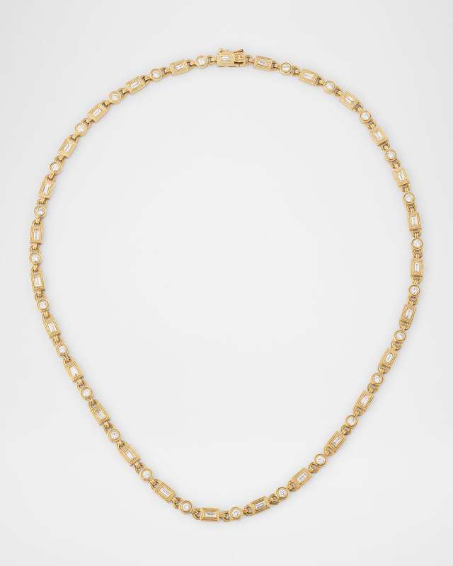 Fluted Baguette and Round Diamond Eternity Necklace